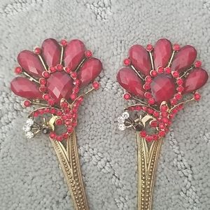 Hair chopsticks with peacock rhinestones
